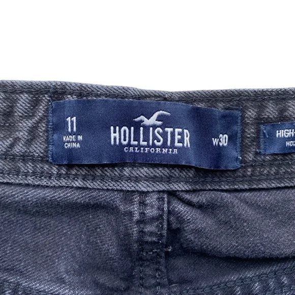 ✅Hollister Womens Jean Shorts Size 11 30 Black High Rise Mom Short 3” Distressed - Picture 7 of 9